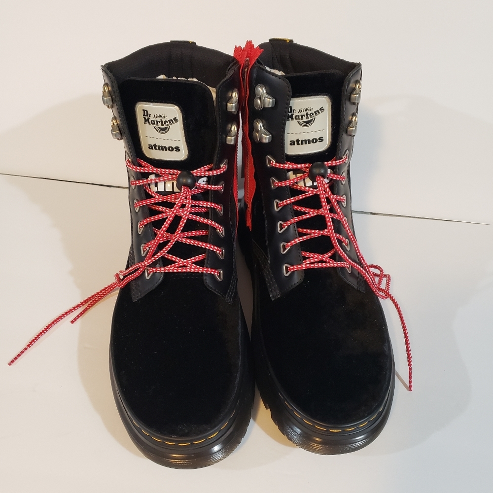Dr martens x atmos tarik red and black zip boots